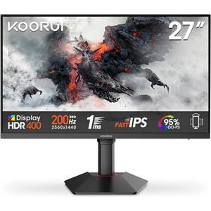 KOORUI G2722P Monitor Gaming 27 Pollici QHD 200Hz 1ms HDR400 Fast IPS con Adaptive Sync e Regolazione Ergonomica