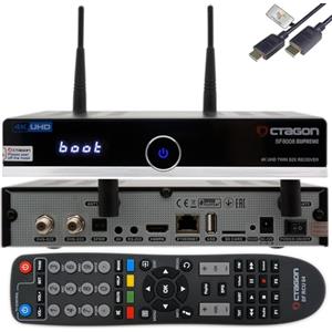 HTS e-com Octagon SF8008 4K Twin Supreme V3 UHD E2 2xDVB-S2X Linux PVR Twin-SAT ricevitore satellitare, Wi-Fi dual-band 2.4/5G, 1 Gbit LAN, interfaccia M.2, HDR 10, BT 5.1, telecomando IR, cavo HDMI HTS e-com