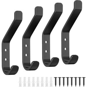 SamHeng 4 Pezzi Nero Appendiabiti da Parete, Gancio da Muro Moderno Ganci Cappotto per Asciugamano Accappatoio Cappelli Chiavi, Ganci da Parete in Metallo con Vite per Cucina Bagno Porta Corridoi