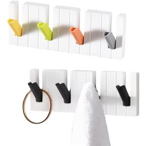 SamHeng Pianoforte Appendiabiti da Parete con 4 Ganci Retrattili, 2 Pezzi Autoadesivo Moderno Gancio da Muro Moderno Ganci Cappotto, Multiuso Ganci da Porta per Asciugamano Sciarpe Borse Ombrello