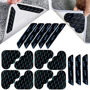 SamHeng Adesivi Antiscivolo per Tappeti 16 Pezzi Riutilizzabile Lavabili Tappeto Gripper Anti-Arriccia Moquette Fissa Angoli, Adesivo Sottotappeto per Tappeti per Pavimenti in Legno e Duri