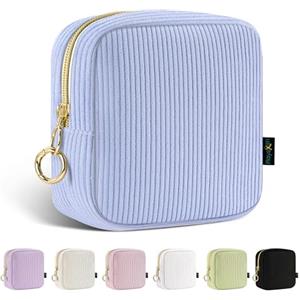 Playexen Piccola Pochette Donna Trousse Trucchi Piccolo Beauty Case da Viaggio per Cosmetici Organizer Trousse da Borsetta Ragazza Portatile per Mini Accessori in Velluto a Coste per Amica Compleanno(Blu)