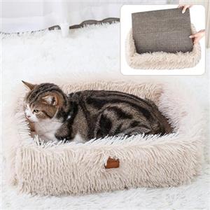 TIGOADT Cuccia Gatto Letto Peloso con Tappeto Tiragraffi per Gatti Cartone Ondulato,Grattino Gratta Unghie Accessori per Gatti Adulti in Casa Interno,Cat Scratcher Bed Antiscivolo (Beige)