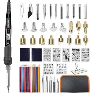 HangYuFly Set di saldatura per pirografia, 62 pezzi, Set di saldatura, 80 W, Temperatura regolabile, 180-500 °C, Ferro da bruciare, Display LED, Ferro da saldatura per legno, Pirografia con lettere e colori