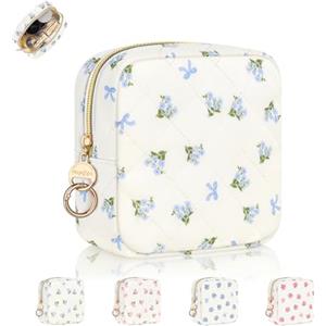 Playexen Porta Trucchi da Borsa Piccola Pochette Donna Trucco Mini Beauty Case da Viaggio in Cotone per Cosmetici Accessori Organizer Trousse da Borsetta Ragazza Portatile per Amica Compleanno(Blu-Fiore)