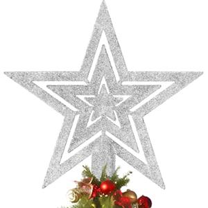 ARDFFA Stella Puntale Albero di Natale Argento Lucente | Stella Decorativa Natalizia con Effetto Glitter per Decorazioni Festive, Ideale per Alberi Classici e Moderni, Regalo di Natale