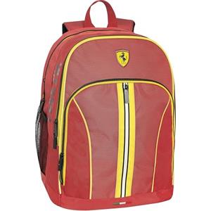 Ferrari Zaino Scuola Ufficiale per Bambini - Rosso, 2 Spazi Centrali, 2 Tasche Frontali con Zip, Spallacci Regolabili e Imbottiti