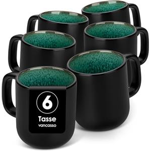 vancasso PLAYA Set di 6 Tazze da Caffè in Gres - 360ml - Tazze Colazione con Manico per Latte, Tè, Cappuccino e Yogurt - Lavabile in Lavastoviglie e Microonde - Smalto Reattivo Verde