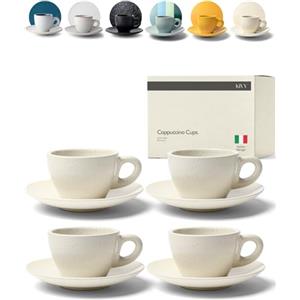 KIVY Set di tazze da cappuccino [4 da 240 ml] - tazze barista in gres spesso - realizzate a mano - lavabile in lavastoviglie