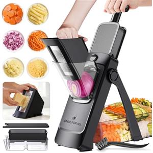 ONCE FOR ALL Mandolina Affettatrice di verdure Spessore regolabile Patate Cipolla Chopper Kitchen Chopping Artifact Multifunzionale Cutte (Aggiornamento - Set completo nero)