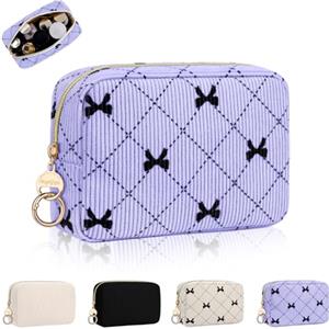 Playexen 16*5*11cm Grande Pochette Donna Trucchi Piccolo Beauty Case da Viaggio per Cosmetici Organizer Trousse da Borsetta Ragazza in Velluto a Coste per Truccho Accessori Amica Compleanno(Viola-farfalla)