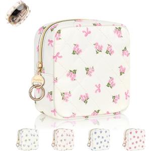 Playexen Porta Trucchi da Borsa Piccola Pochette Donna Trucco Mini Beauty Case da Viaggio in Cotone per Cosmetici Accessori Organizer Trousse da Borsetta Ragazza Portatile per Amica Compleanno(Rosa-Fiore)