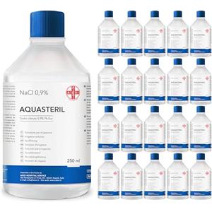 AIESI® Soluzione fisiologica salina (20x250 ml) per lavaggi nasali, aerosol e irrigazione con tappo richiudibile AQUASTERIL, Sodio cloruro 0,9% per cassetta pronto soccorso