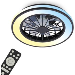 BRILONER - Ventilatore da soffitto con luce LED, telecomando, motore DC silenzioso con 5 velocità, CCT e luminosità regolabile, lampadario ventilatore da soffitto, lampadario, 38 cm, nero