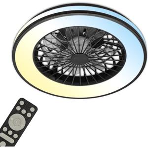 Briloner - Plafoniera con Ventilatore a 5 velocità, telecomando, dimmerabile, lampada per camera da letto, lampada da soffitto con ventilatore, soggiorno, 49W, 5.300lm, 48,5x14,5cm (DxH), nero