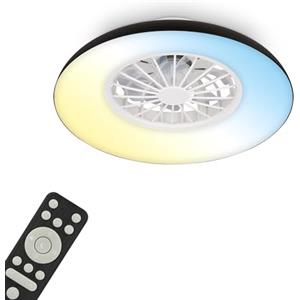 BRILONER - Ventilatore da soffitto con luce LED, telecomando, motore DC silenzioso con 5 velocità, CCT e luminosità regolabile, lampadario ventilatore da soffitto, lampadario, 48,5 cm, nero, bianco