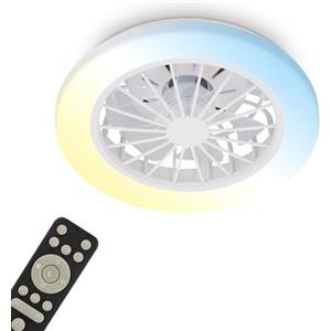 BRILONER - Ventilatore da soffitto con luce LED, telecomando, motore DC silenzioso con 5 velocità, CCT e luminosità regolabile, lampadario ventilatore da soffitto, lampadario, 38 cm, bianco