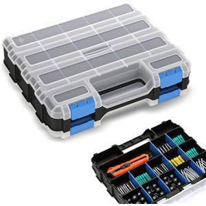 Romon Porta Minuteria Doppio Lato Con 24 Scompartimenti Regolabili, Chiusure Di Sicurezza, Materiale Pp Resistente, Colore Blu, 32x27x8cm Per Viti E Componenti