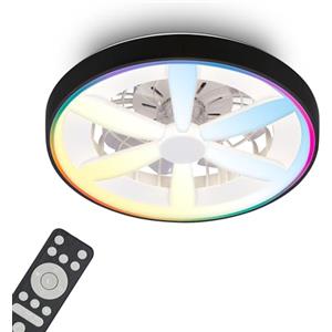 BRILONER - Ventilatore da soffitto con luce LED, telecomando, motore DC silenzioso con 5 velocità, RGBIC, CCT e luminosità regolabile, lampadario ventilatore da soffitto, lampadario, 48 cm, nero