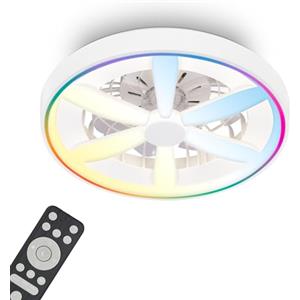 BRILONER - Ventilatore da soffitto con luce LED, telecomando, motore DC silenzioso con 5 velocità, RGBIC, CCT e luminosità regolabile, lampadario ventilatore da soffitto, lampadario, 48 cm, bianco
