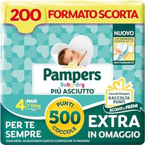 Pampers Baby Dry Mini, Taglia 2 (3-6 kg), Formato Scorta, Barriere Anti-Fuoriuscite, Più Asciutto Fino a 12h, Linguette Rinforzate e Avvolgenti, 186 Pannolini Neonato