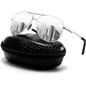DXRPO Occhiali da Sole Uomo Donna Polarizzati Aviatore, UV400 in Lega Al-Mg Premium, Montatura Metallica Vintage Outdoor, Argento/Argento