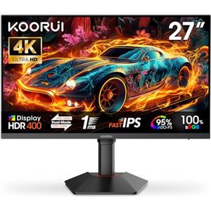KOORUI G2741L Monitor Gaming 27 Pollici, 4K UHD, 160Hz/320Hz, HDR400, Fast IPS, 1ms, Adaptive Sync, regolabile, HDMI 2.1 * 2+DP 1.4, VESA 75x75mm