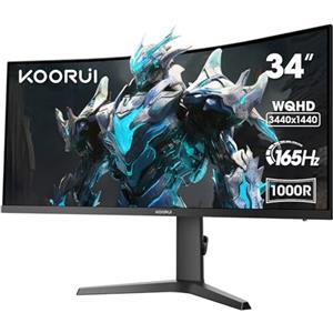 KOORUI Monitor Gaming Curvo 34 Pollici, 180Hz, 1ms, 1000R, UWQHD 3440x1440, HDR400, DCI-P3 90%, Adaptive Sync, 2xHDMI & Display Port, VESA 75 * 75mm