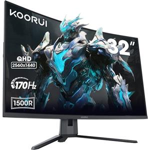 KOORUI Monitor Curvo 31,5 Pollici, Monitor Gaming Ultrawide QHD, VA, 1500R, 2xHDMI (170HZ or 144HZ), DP (170Hz) AdaptiveSync, DCI-P3 90%, SRGB100%, VESA 75x75mm