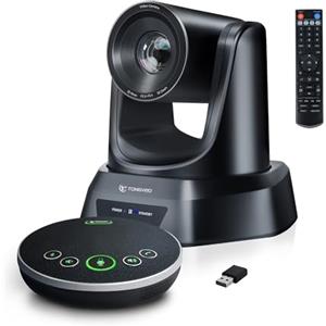 TONGVEO telecamere per sala conferenze vivavoce Bluetooth senza fili,Kit videocamera PTZ USB 3X 1080P 60fps per riunioni in chiesa Funziona con Microsoft Teams, Zoom, OBS, PC (Cam+Mic)