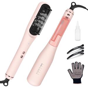 PARWIN PRO BEAUTY Spazzola Lisciante a Vapore Pro, PARWIN PRO BEAUTY 3-in-1, Display LED, Tecnologia agli Ioni & Vapore per Doppia Cura, Riduce i Danni, 4 Livelli di Temperatura - Rosa