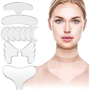 DERJDISF 11 Pezzi Cerotti per il Viso Silicone Pad Occhi in Rilievo di Petto Skin Patch, Compreso di Petto in Silicone Riutilizzabile Patch Collo Collo Maschera per Gli Occhi Guancia e Fronte Pad