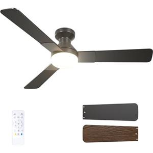Passky Ventilatore da soffitto da 132 cm, con illuminazione e telecomando, motore DC silenzioso, 6 velocità, lampada LED dimmerabile, 3 temperature di colore (3000 K-6000 K), timer, per camera da