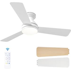 Passky Ventilatore a soffitto con luce silenzioso 107cm, Comando a distanza, Motore CC reversibile,3 regolazioni di colore, Funzione estate-inverno, 6 velocità,Temporizzatore, Interno/esterno, Bianco