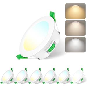 Jaenmsa Faretti Led da Incasso per Cartongesso 230V, 7W Foro Φ 65-75mm, IP44, Dimmerabile, Faretti LED Soffitto, Bianco Caldo 3000K Bianco Neutro 4000K Bianco Freddo 6500K, Set di 6