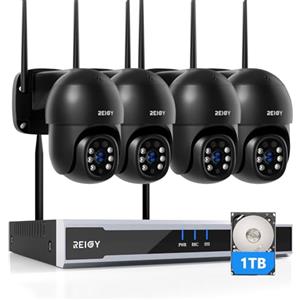 REIGY 8MP Kit Videosorveglianza Wifi Esterno 360 Gradi con 1TB HDD, Sistema Telecamere Videosorveglianta Registratore 4x PT VideoCamera(3840*2160P), Camera Sorveglianza Remoto Vista Visione Notturna