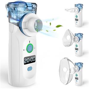 Nigecue Aerosol Portatile Silenzioso Ultrasuoni con Autopulizia e USB-C Ricaricabile Macchina Aerosol per Adulti e Bambini con 2 Maschere e Boccaglio