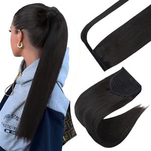 Elailite Coda Capelli Veri Extension con Clip Coda di Cavallo Ponytail Wrap Around Fascica Unica Human Hair Lisci