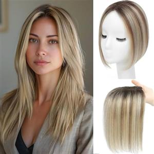 SEA SINGING Topper per capelli veri parrucche corte per donne con corona, 100% capelli umani clip in, topper leggero (2T