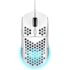GXTrust 928W Helox Mouse Gaming Superleggero 65g con Filo, Regolazione DPI 200-6400 Sensore Ottico, 6 Pulsanti Programmabili, Illuminazione RGB, Mouse da Gaming per PC Desktop Laptop, Bianco