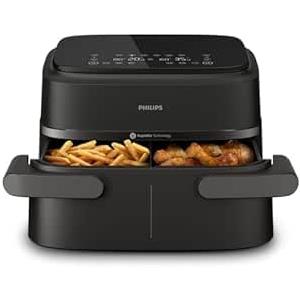 Philips Friggitrice ad aria a doppio cestello serie 1000 - capacità 7,1 l, tecnologia RapidAir, 10 funzioni di cottura, 90% in meno di grassi, design compatto, applicazione di ricette HomeID (NA154/09