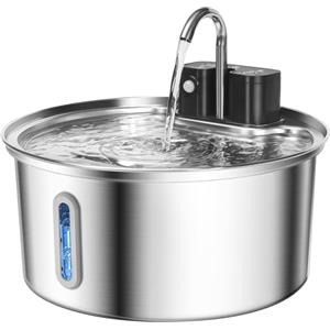 VinDox Fontanella per gatti senza fili - Fontanella per Gatti Acciaio - Fontana per Gattocon sensore di movimento e batteria con autonomia di 45 giorni - Fontana per Gatto con filtro e serbatoio da 3.2L