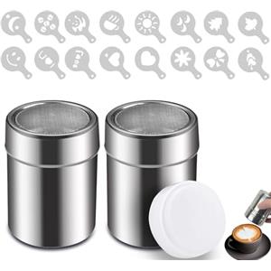 LANZLC Spargi Zucchero a Velo, 2 pezzi Spargi Cacao in Polvere, Spargizucchero in Acciaio Inox con Coperchio, Polvere Shakers Setacci per Farina Cacao Cannella