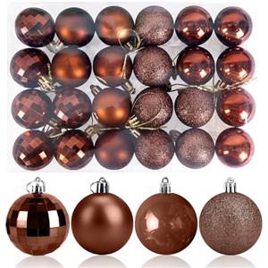 Aitsite 24 Pezzi Palle di Natale Marrone 4CM Palle per Albero di Natale, Bauble Plastica Palle e Palline per L'Albero Impostare Ornamento Dell'Albero per la Decorazione dell'albero di Natale