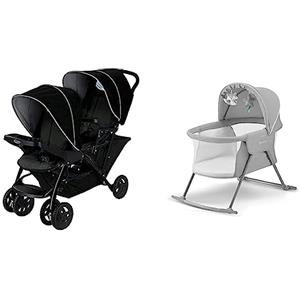 Graco Stadio Duo Click Connetti Tandem Doppio Passeggino, Nero/Grigio - 13790 g & Kinderkraft Lettino da Campeggio LOVI, Culla a Dondolo, Cappottina, Materasso, 0-15 Kg, Grigio