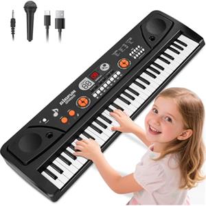 QiquBox 61 Tasti Pianoforte Tastiera per Bambini con Schermo LCD Microfono | Registrazione e Riproduzione, 16 Suoni, 5 Ritmi, 6 Demo, 8 Percussioni, Giocattolo Musicale Educativo per Principianti