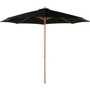 Outsunny Ombrellone da Giardino Ø3m con Corda e Apertura Regolabile, Ombrellone da Esterno con 8 Stecche in Legno, Bambù e Poliestere 180g/㎡, per Cortile, Terrazza e Balcone, Nero