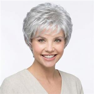 XULAIP Parrucca da donna con capelli corti e ricci, per donne anziane, resistente al calore, a strati corti, colore grigio