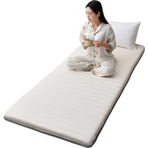 Generic Materassino giapponese per tatami singolo, con borsa sottovuoto riutilizzabile, in cotone, pieghevole, per letto degli ospiti, divano da campeggio, letto per studenti, dormitorio, beige, 60 x 120 cm