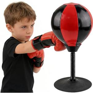 BORDEAG Pungiball da Tavolo, Altezza 40cm Pungiball da Scrivania, Sacco da Boxe da Scrivania, Punching Ball con Ventosa Super Forte Antistress Resistente, per Adulti, Bambini, Amici Rosso/Nero
